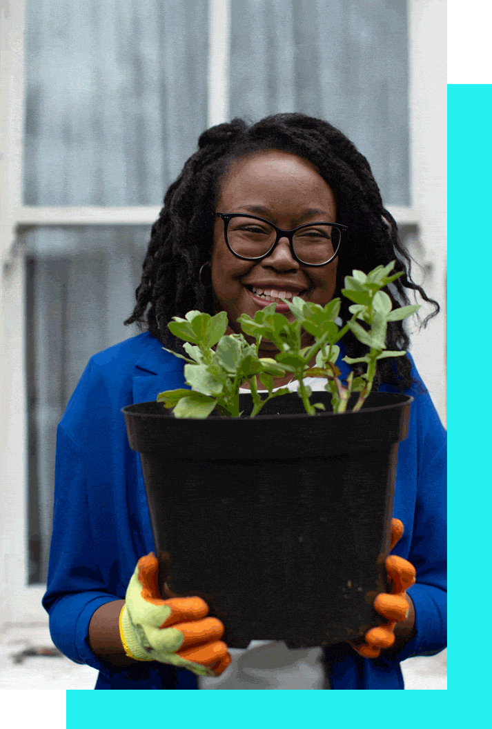 Animation of Kala Paul-Worika holding a plant