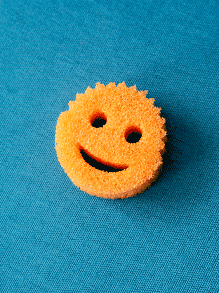 Animation of coloured sponges on contrasting backgrounds