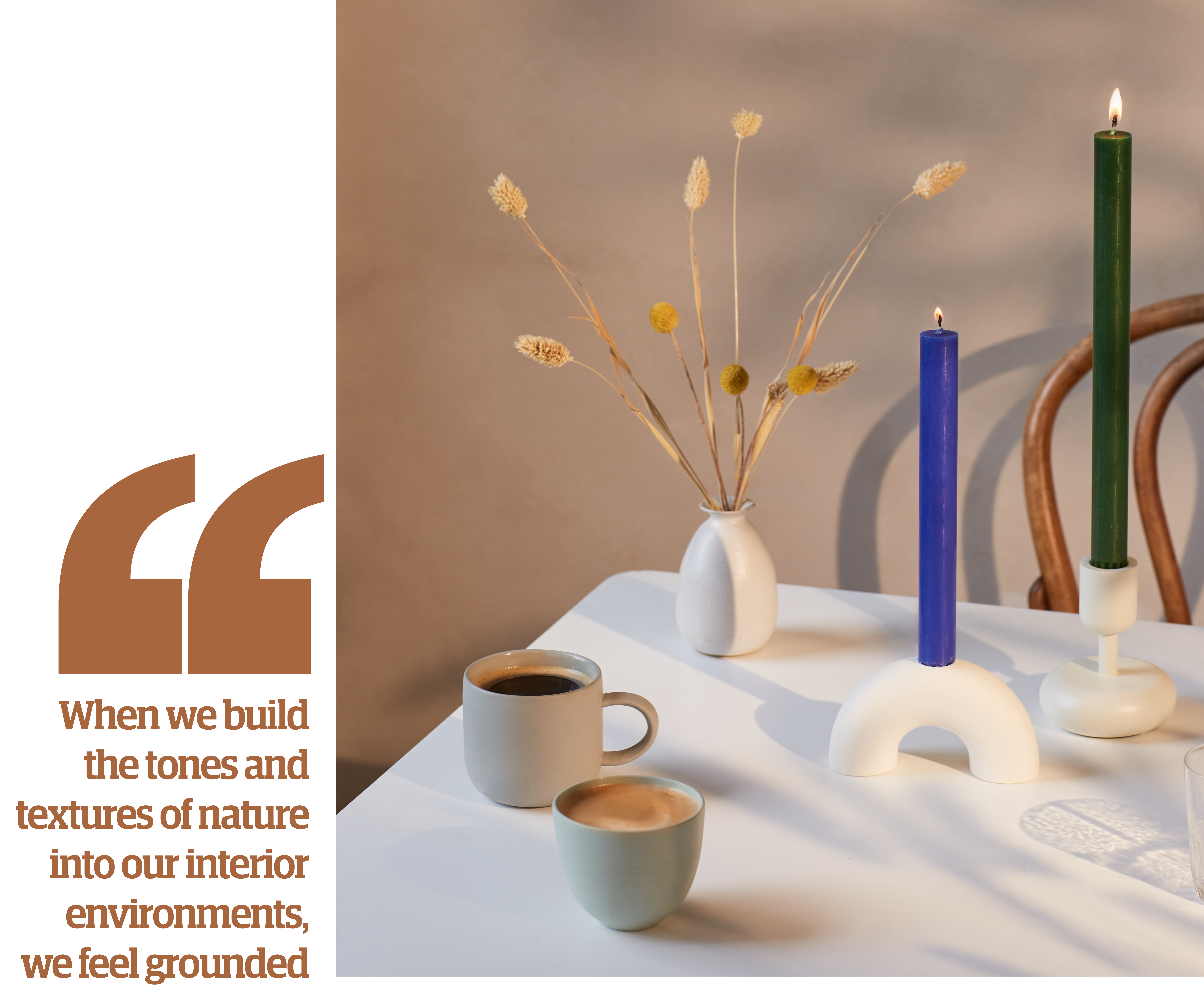 Picture of coffee cups on table with quote: 