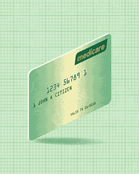 A video loop of a Medicare card that changes into a credit card
