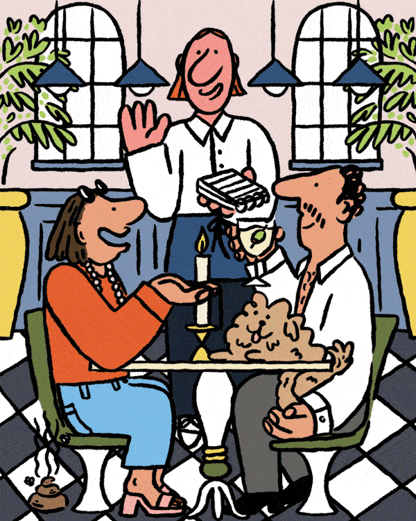 A woman and a man in a restaurant