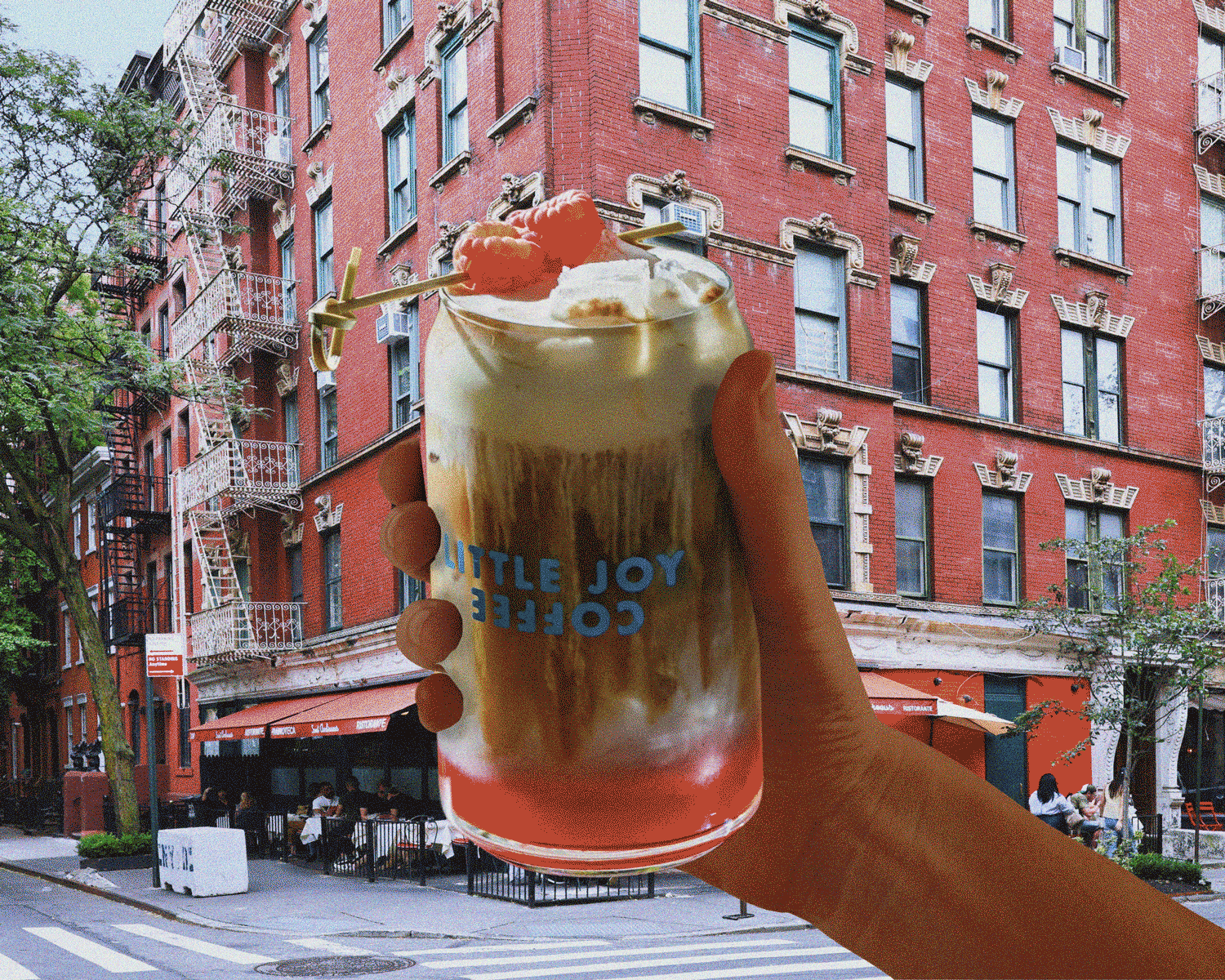 an animated gift of a hand holding a coffee drink