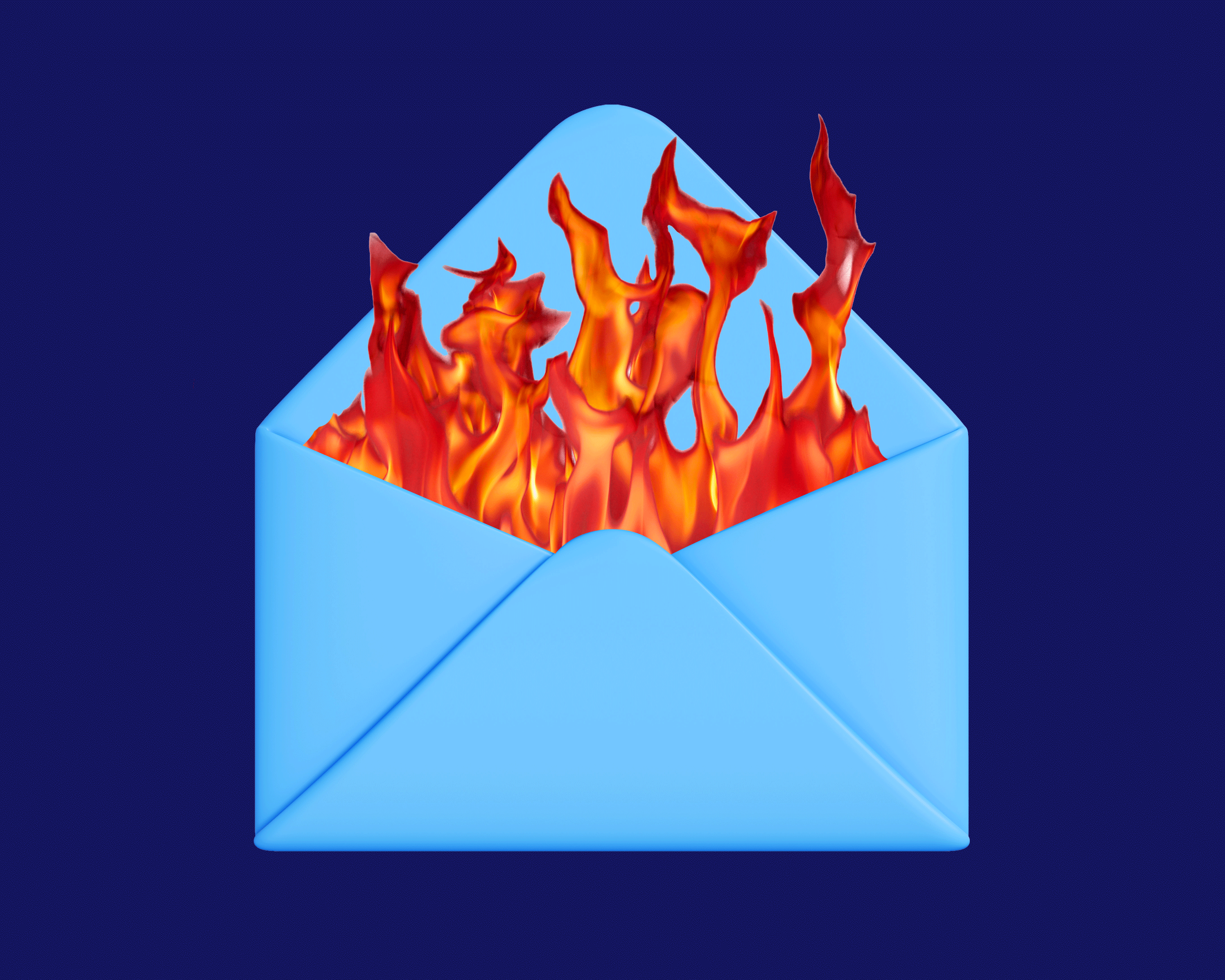 Envelope with flames coming out of it
